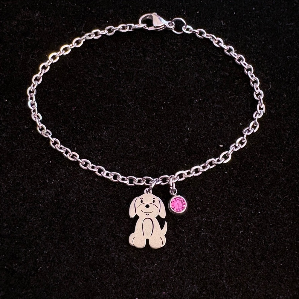 Puppy Dog charm bracelet with birthstone charm